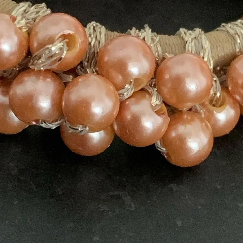 The Bardot Hair Tie - Rose Pearl Clusters on Gold Elastic